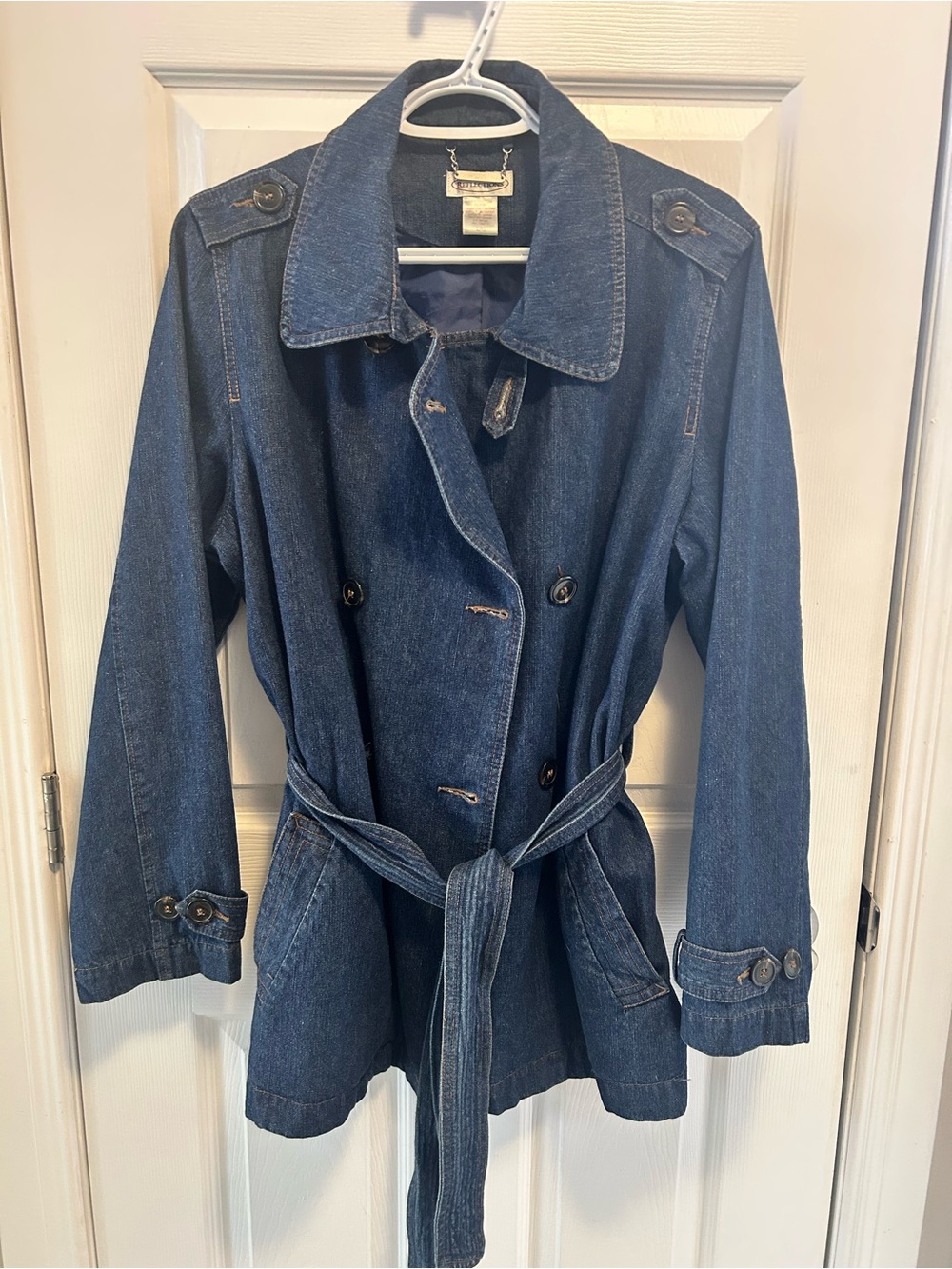 90’s Northern Reflections Dark Blue Double Breasted Mini Denim Trench Coat